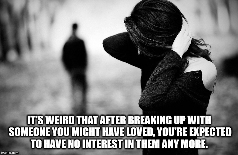 love break up - It'S Weird That After Breaking Up With Someone You Might Have Loved, You'Re Expected To Have No Interest In Them Any More. imgflip.com