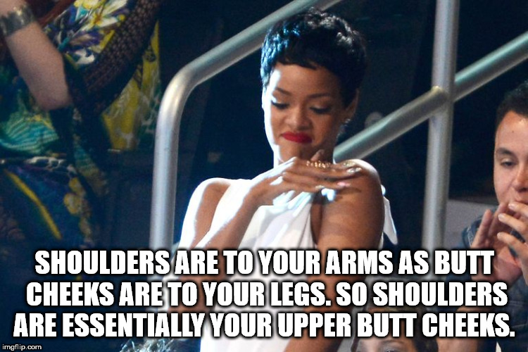 rihanna shoulder brush - Shoulders Are To Your Arms As Butt Cheeks Are To Your Legs. So Shoulders Are Essentially Your Upper Butt Cheeks. imgflip.com