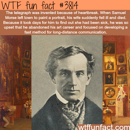 wtf facts - samuel morse telegraphe - Wtf fun fact The telegraph was invented because of heartbreak. When Samuel Morse left town to paint a portrait, his wife suddenly fell ill and died. Because it took days for him to find out she had been sick, he was s