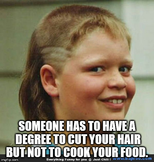 ugly kid - Someone Has To Have A Degree To Cut Your Hair But Not To Cook Your Food. imgflip.com Everything Funny for you Just Chill I