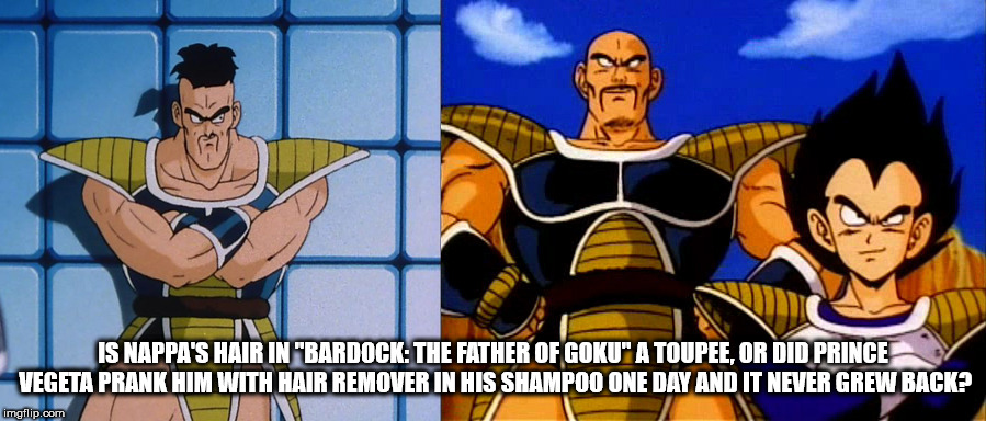 young nappa - Is Nappa'S Hair In "Bardock. The Father Of Goku" A Toupee, Or Did Prince Vegeta Prank Him With Hair Remover In His Shampoo One Day And It Never Grew Back? imgflip.com