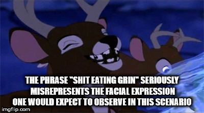 cartoon - The Phrase "Shit Eating Grin" Seriously Misrepresents The Facial Expression One Would Expect To Observe In This Scenario imgflip.com