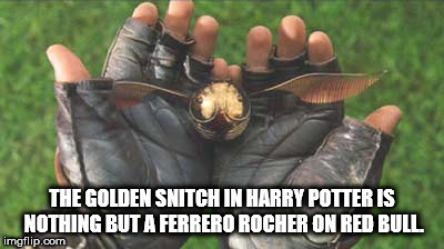 golden snitch harry potter - The Golden Snitch In Harry Potter Is Nothing But A Ferrero Rocher On Red Bull imgflip.com