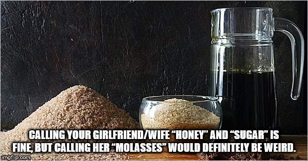 Calling Your GirlfriendWife Honey" And Sugar" Is Fine, But Calling Her Molasses" Would Definitely Be Weird. imgflip.com