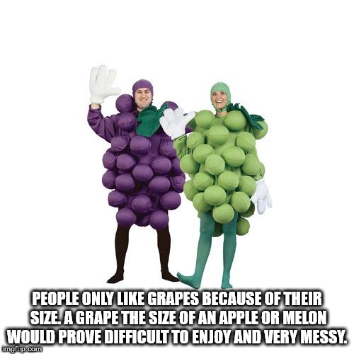 costume fruits and vegetables dress - People Only Grapes Because Of Their Size A Grape The Size Of An Apple Or Melon Would Prove Difficult To Enjoy And Very Messy mgflip.com