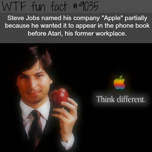 think different steve jobs - Wtf fun fact Steve Jobs named his company "Apple" partially because he wanted it to appear in the phone book before Atari, his former workplace. Think different.
