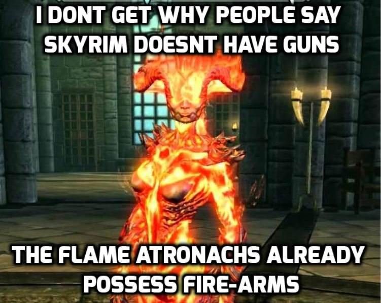 skyrim dad jokes - I Dont Get Why People Say Skyrim Doesnt Have Guns The Flame Atronachs Already Possess FireArms