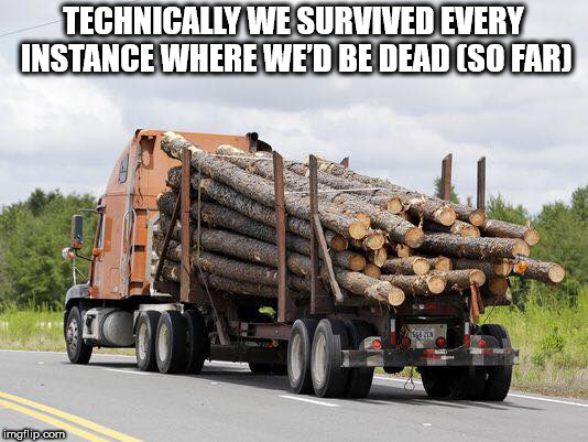 truck logs - Technically We Survived Every Instance Where We'D Be Dead So Far imgflip.com