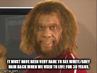 so easy a caveman can - It Must Have Been Very Rare To See WhiteGrey Hair Back When We Used To Live For 30 Years. imgflip.com