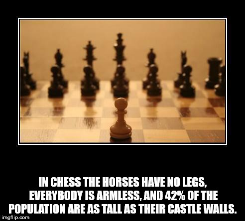 demotivational posters - In Chess The Horses Have No Legs. Everybody Is Armless, And 42% Of The Population Are As Tall As Their Castle Walls. imgflip.com