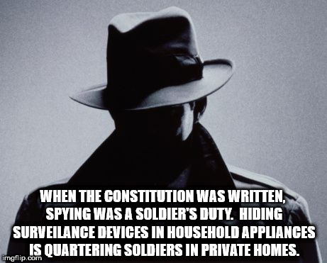 detective - When The Constitution Was Written. Spying Was A Soldier'S Duty. Hiding Surveilance Devices In Household Appliances Is Quartering Soldiers In Private Homes.