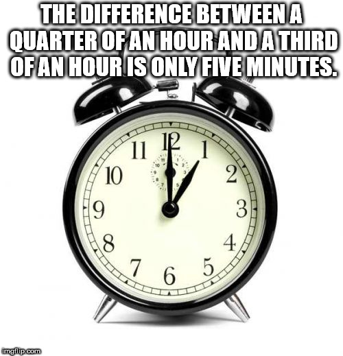 alarm clock - The Difference Between A Quarter Of An Hour And A Third Of An Hour Is Only Five Minutes. 211 P 1 Imgflip.com