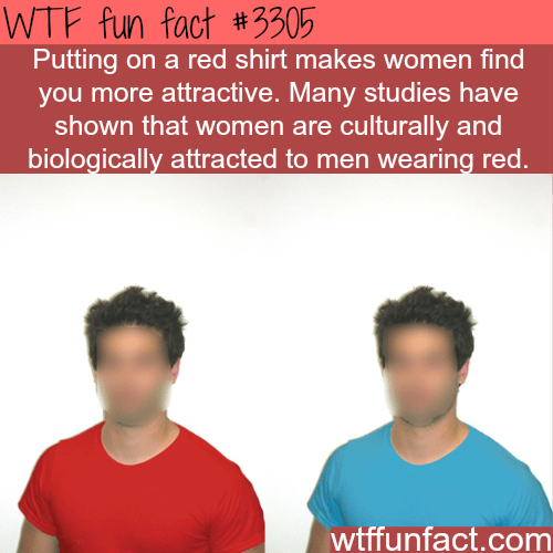 neck - Wtf fun fact Putting on a red shirt makes women find you more attractive. Many studies have shown that women are culturally and biologically attracted to men wearing red. wtffunfact.com