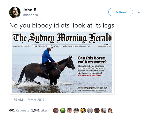 rein - John B No you bloody idiots, look at its legs The Sydney Morning Herald pobedo Independen Slways. Im.com ww white of the year M . Can this horse walk on water? Champions should be enjoyed not compared Bart Cummings decreed. But Winx, even in the…