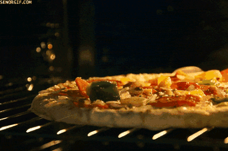 amazing pizza cooking in the oven
