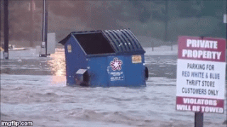 Garbage can in a flood with Oscar the Grouch inside it