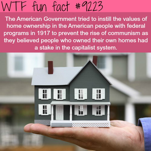 home ownership - Wtf fun fact The American Government tried to instill the values of home ownership in the American people with federal programs in 1917 to prevent the rise of communism as they believed people who owned their own homes had a stake in the 