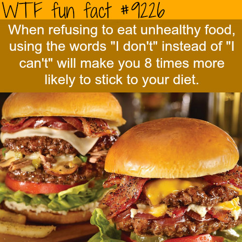 juicy burger - Wtf fun fact When refusing to eat unhealthy food, using the words "I don't" instead of " can't" will make you 8 times more ly to stick to your diet.