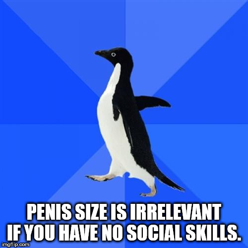 shower thought about how penis size is irrelevant if you have no social skills