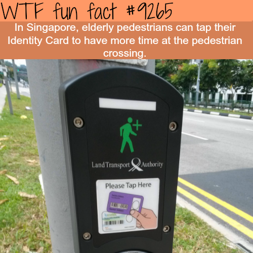 wtf facts singapore - Wtf fun fact In Singapore, elderly pedestrians can tap their Identity Card to have more time at the pedestrian crossing Land Transport Authority Please Tap Here