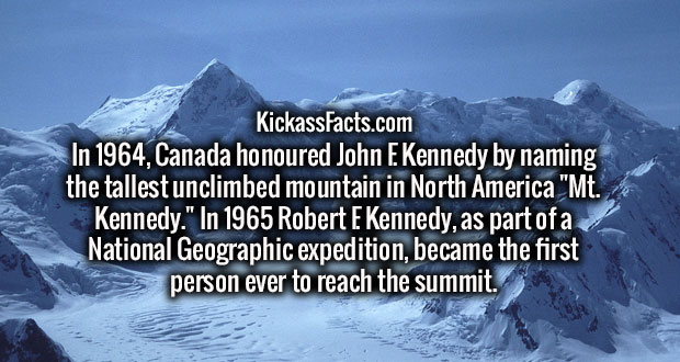 arctic - KickassFacts.com In 1964, Canada honoured John E Kennedy by naming the tallest unclimbed mountain in North America "Mt. Kennedy." In 1965 Robert E Kennedy, as part of a National Geographic expedition, became the first person ever to reach the sum