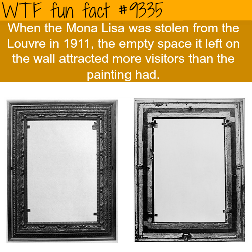 picture frame - Wtf fun fact When the Mona Lisa was stolen from the Louvre in 1911, the empty space it left on the wall attracted more visitors than the painting had.