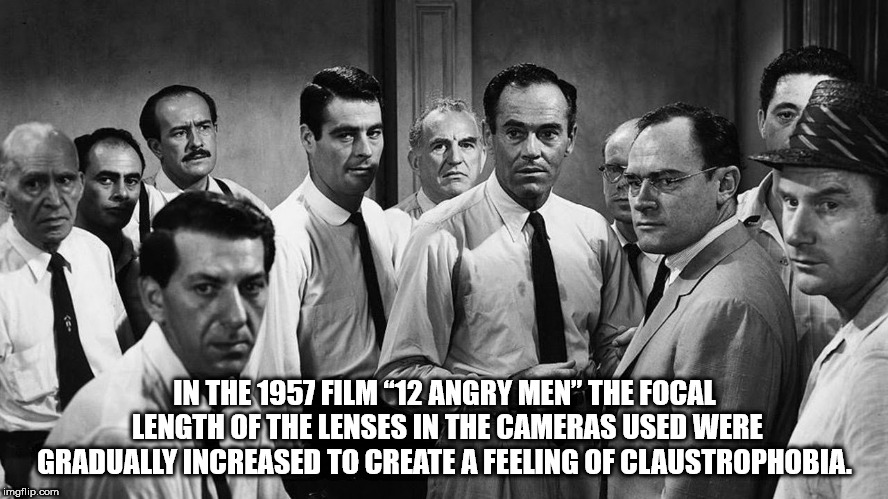 12 angry men - Vila In The 1957 Film 12 Angry Men The Focal Length Of The Lenses In The Cameras Used Were Gradually Increased To Create A Feeling Of Claustrophobia. imgflip.com