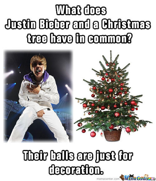 memes - funny gay christmas memes - What does Justin Bieber and a Christmas tree have in common? Their balls are just for decoration. memecenter.com Meme Center