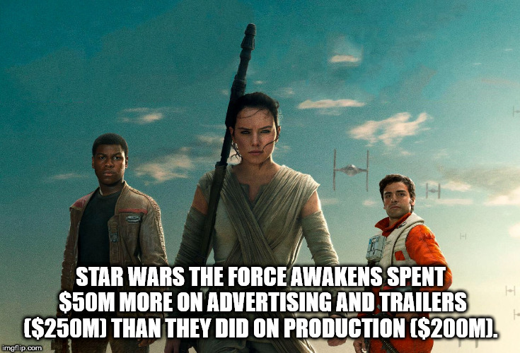 star force the force awakens - Star Wars The Force Awakens Spent $50M More On Advertising And Trailers $250M Than They Did On Production $200M. imgflip.com