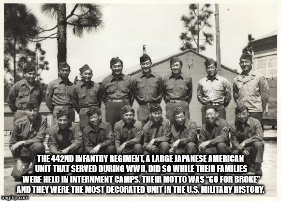 442nd nisei regimental combat team - The 442ND Infantry Regiment, A Large Japanese American Unit That Served During Wwii, Did So While Their Families Were Held In Internment Camps. Their Motto Was Go For Broke And They Were The Most Decorated Unit In The 