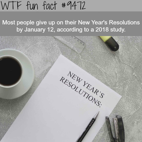 writing - Wtf fun fact Most people give up on their New Year's Resolutions by January 12, according to a 2018 study. New Year'S Resolutions