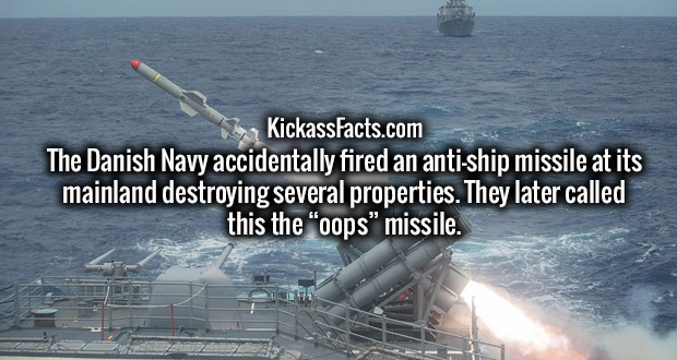 sea - KickassFacts.com The Danish Navy accidentally fired an antiship missile at its mainland destroying several properties. They later called this the oops missile.