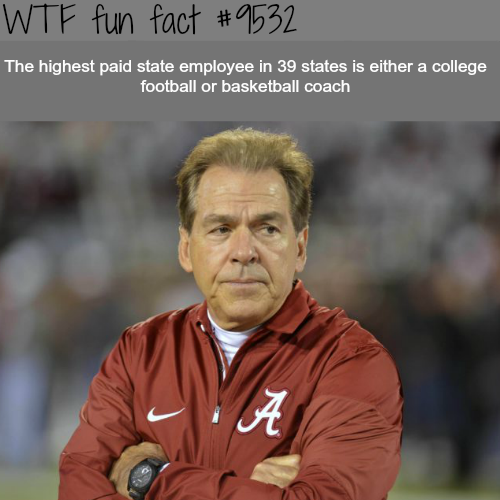 nick saban - Wtf fun fact The highest paid state employee in 39 states is either a college football or basketball coach