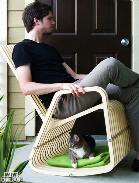 caturday meme with pic of a chair that fits both people and cats