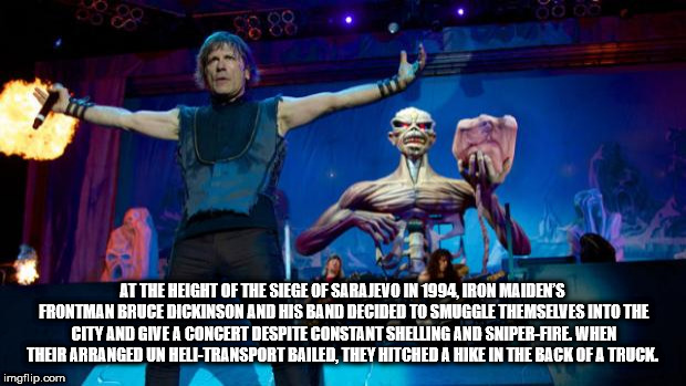 stage - c899 At The Height Of The Siege Of Sarajevo In 1994, Iron Maiden'S Frontman Bruce Dickinson And His Band Decided To Smuggle Themselves Into The Cityand Givea Concert Despite Constant Shelling And SniperFire. When Ther Arranged Un HeliTransport Bai