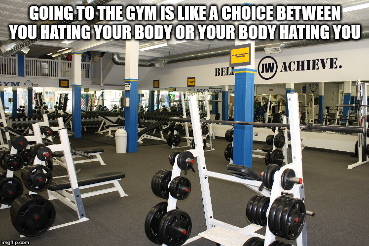 gym - Going To The Gym Is A Choice Between You Hating Your Body Or Your Body Hating You Jw Achieve. Beli . Ya Huge imgflip.com