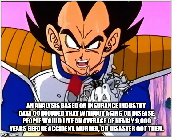 doge dbz meme - Cow An Analysis Based On Insurance Industry Data Concluded That Without Aging Or Disease, People Would Live An Average Of Nearly 9,000 Years Before Accident, Murder, Or Disaster Got Them. imgflip.com