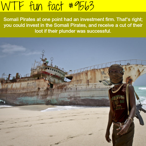 somali pirates - Wtf fun act Somali Pirates at one point had an investment firm. That's right; you could invest in the Somali Pirates, and receive a cut of their loot if their plunder was successful.