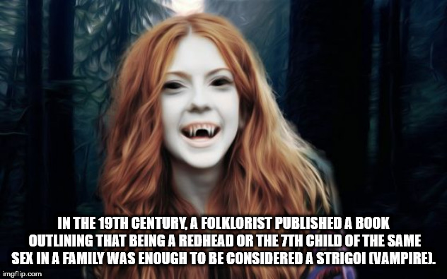 redhead sex meme - In The 19TH Century, A Folklorist Published A Book Outlining That Being A Redhead Or The 7TH Child Of The Same Sex In A Family Was Enough To Be Considered A Strigoi Vampire. imgflip.com