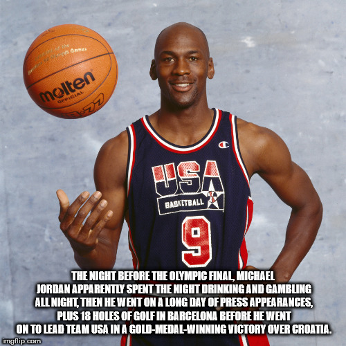 michael jordan usa team - molten Basketball The Night Before The Olympic Final, Michael Jordan Apparently Spent The Night Drinking And Gambling All Night, Then He Went On A Long Day Of Press Appearances. Plus 18 Holes Of Golf In Barcelona Before He Went O