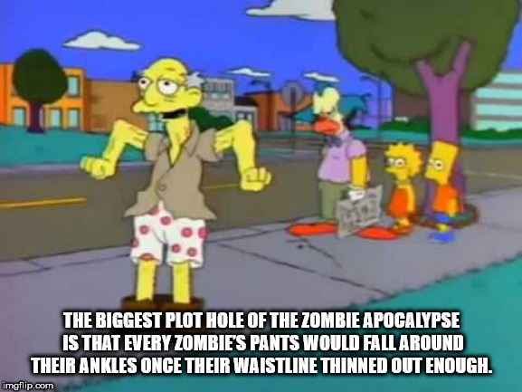 shower thought old gray mare simpsons - The Biggest Plot Hole Of The Zombie Apocalypse Is That Every Zombies Pants Would Fall Around Their Ankles Once Their Waistline Thinned Out Enough. imgflip.com