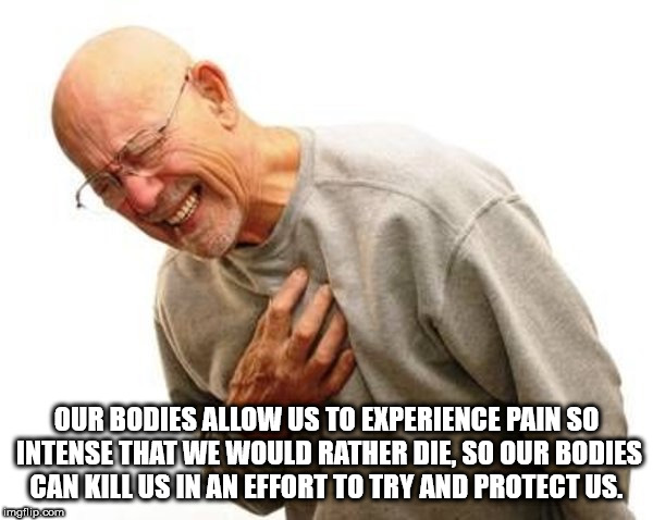 heart attack grandpa - Our Bodies Allow Us To Experience Pain So Intense That We Would Rather Die, So Our Bodies Can Kill Us In An Effort To Try And Protect Us. imgflip.com