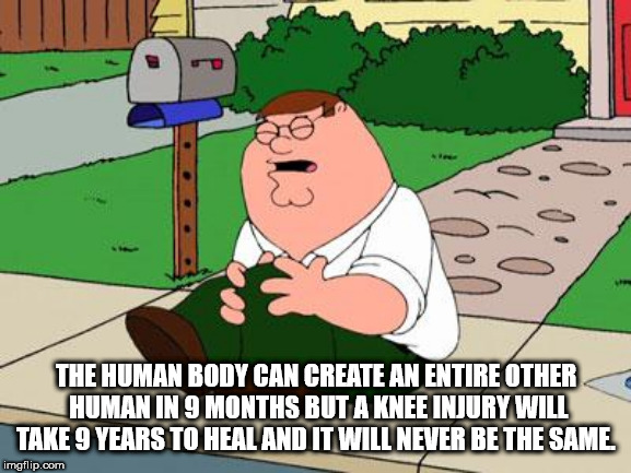 peter griffin knee gif - The Human Body Can Create An Entire Other Jhumanun 9 Months Butaknee Injury Will Take9 Years To Healand It Will Never Be The Same imgflip.com