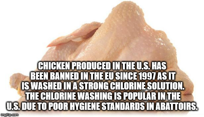 hand - Chicken Produced In The U.S. Has Been Banned In The Eu Since 1997 As It Is Washed In A Strong Chlorine Solution. The Chlorine Washing Is Popular In The U.S. Due To Poor Hygiene Standards In Abattoirs. imgflip.com