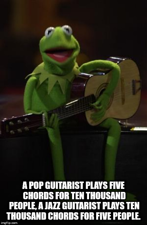 shower thought wanna go home meme - A Pop Guitarist Plays Five Chords For Ten Thousand People, A Jazz Guitarist Plays Ten Thousand Chords For Five People. imgflip.com
