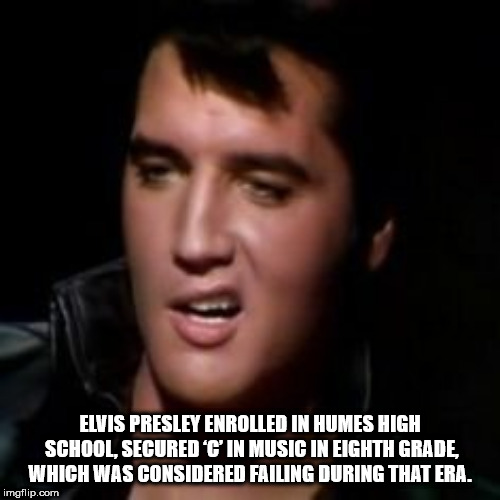 elvis presley - Elvis Presley Enrolled In Humes High School, Secured G In Music In Eighth Grade, Which Was Considered Failing During That Era. imgflip.com