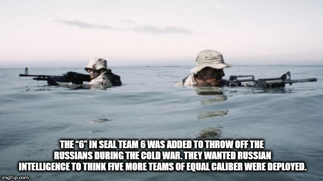 sea - The "6" In Seal Team 6 Was Added To Throw Off The Russians During The Cold War. They Wanted Russian Intelligence To Think Five More Teams Of Equal Caliber Were Deployed. imgflip.com