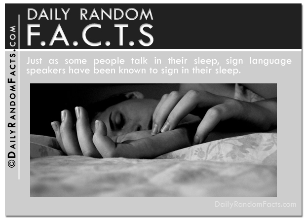rancom facts - Daily Random F.A.C.T.S Just as some people talk in their sleep, sign language speakers have been known to sign in their sleep. Daily Randomfacts.Com Daily RandomFacts.c