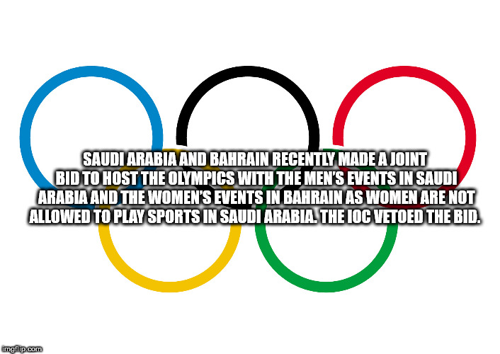 circle - Saudi Arabia And Bahrain Recently Made A Joint Bid To Host The Olympics With The Men'S Events In Saudi Arabia And The Women'S Events In Bahrain As Women Are Not Allowed To Play Sports In Saudi Arabia. The Ioc Vetoed The Bid. imgflip.com