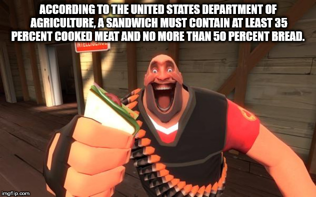 tf2 heavy eating sandvich - According To The United States Department Of Agriculture. A Sandwich Must Contain At Least 35 Percent Cooked Meat And No More Than 50 Percent Bread imgflip.com